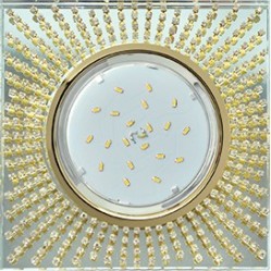Светильник встраиваемый Ecola GX53 H4 5352 Glass Квадрат с прозр стразами (оправа золото) фон зерк/центр часть золото 40x123x123 (к+) /FG53SGECB/