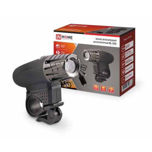 Фонарь велосипедный аккумуляторный BL 03А 3W LED 300Lm 4 режима с з/у 220В ЧЕРНЫЙ IN HOME фото 1