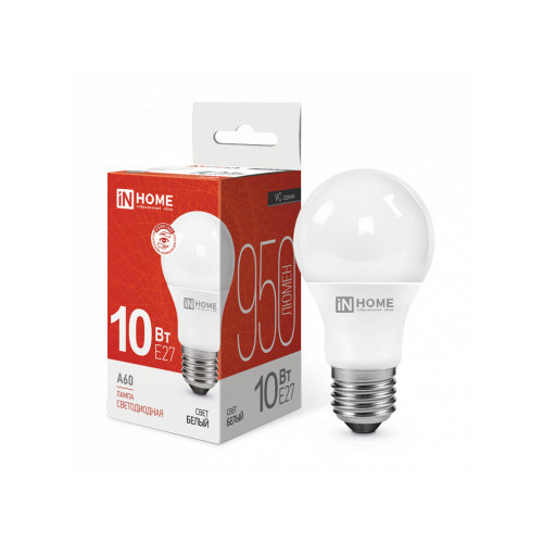Лампа светодиодная LED-A60-VC 10Вт 230В Е27 4000К 950Лм IN HOME фото 1