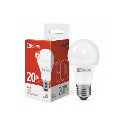 Лампа светодиодная LED-A60-VC 20Вт 230В Е27 4000К 1900Лм IN HOME фото 1