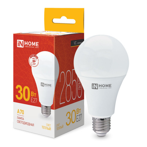 Лампа светодиодная LED-A70-VC 30Вт 230В Е27 3000К 2850Лм IN HOME фото 1