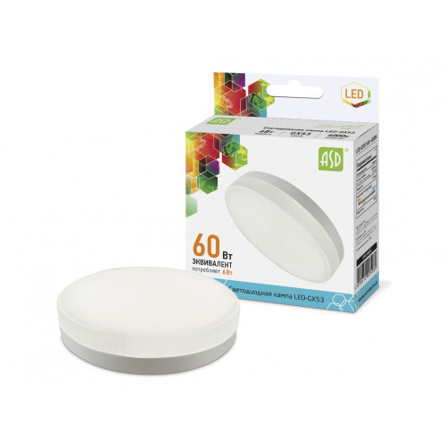 Лампа светодиодная LED-GX53-standard 6Вт 230В 4000К 540Лм ASD фото 1