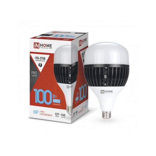Лампа светодиодная LED-HP-PRO 100Вт 230В E27 с адаптером Е40 6500К 9500Лм IN HOME фото 1