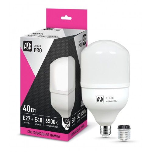 Лампа светодиодная LED-HP-PRO 40Вт 230В Е27 с адаптером E40 6500К 3600Лм ASD фото 1