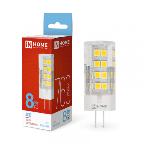 Лампа светодиодная LED-JCD 8Вт 230В G4 6500К 760Лм IN HOME фото 1