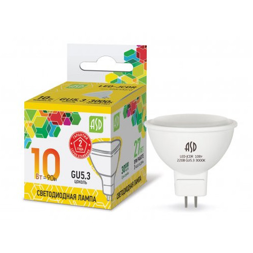 Лампа светодиодная LED-JCDR-standard 10Вт 230В GU5.3 3000К 900Лм ASD фото 1