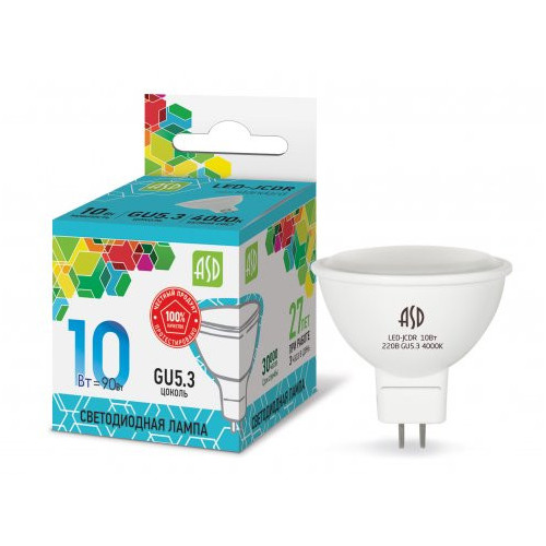 Лампа светодиодная LED-JCDR-standard 10Вт 230В GU5.3 4000К 900Лм ASD фото 1