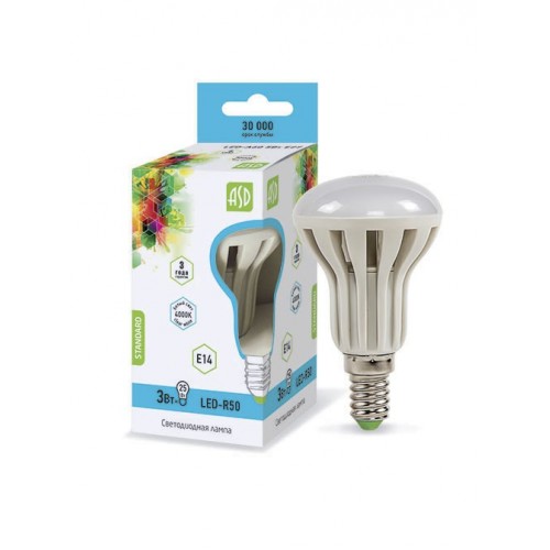 Лампа светодиодная LED-R50-standard 3Вт 230В Е14 4000К 270Лм ASD фото 1
