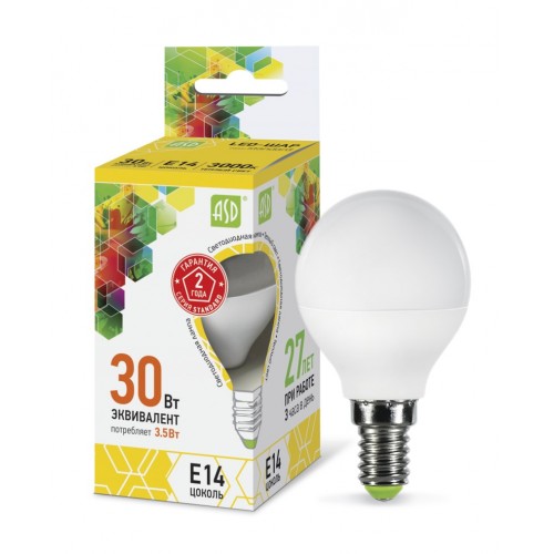 Лампа светодиодная LED-ШАР-standard 3.5Вт 230В Е14 3000К 320Лм ASD фото 1