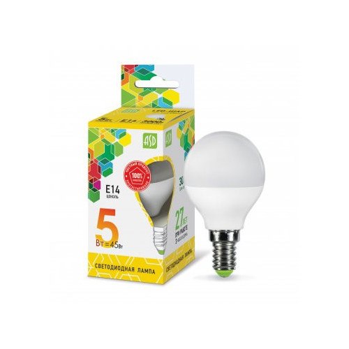 Лампа светодиодная LED-ШАР-standard 5Вт 230В Е14 3000К 450Лм ASD фото 1