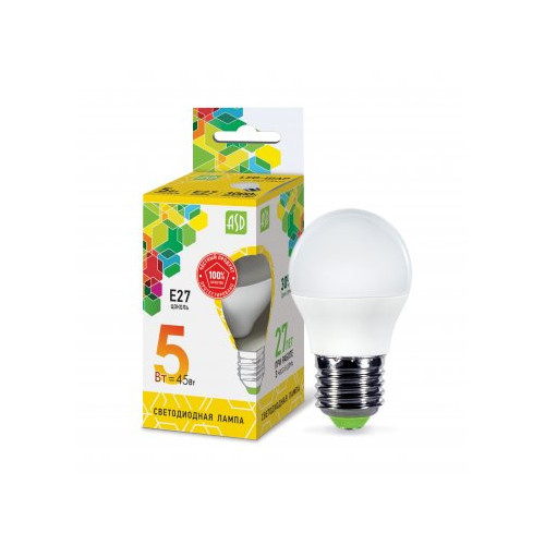 Лампа светодиодная LED-ШАР-standard 5Вт 230В Е27 3000К 450Лм ASD фото 1