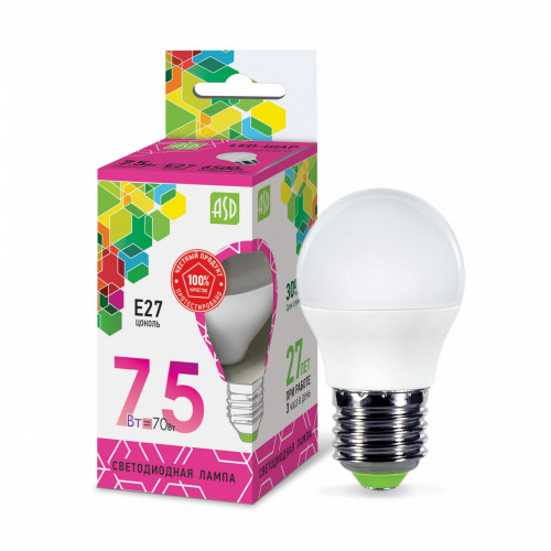 Лампа светодиодная LED-ШАР-standard 7.5Вт 230В Е27 6500К 675Лм ASD фото 1