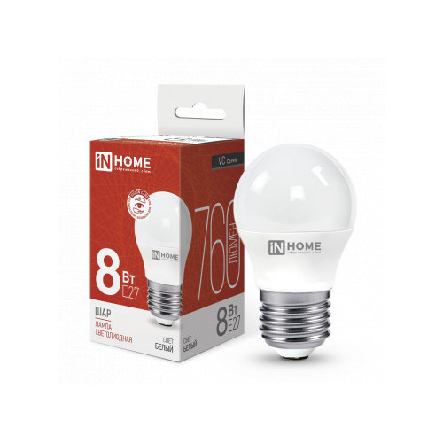 Лампа светодиодная LED-ШАР-VC 8Вт 230В Е27 4000К 760Лм IN HOME фото 1