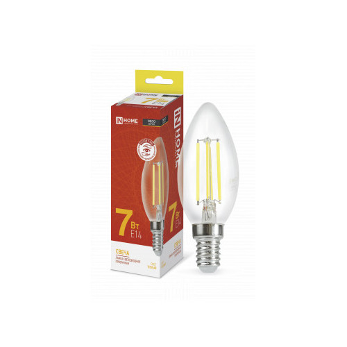 Лампа светодиодная LED-СВЕЧА-deco 7Вт 230В Е14 3000К 810Лм прозрачная IN HOME фото 1