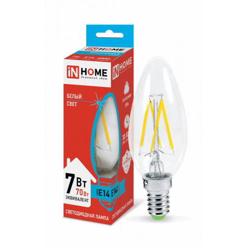 Лампа светодиодная LED-СВЕЧА-deco 7Вт 230В Е27 4000К 630Лм прозрачная IN HOME фото 1