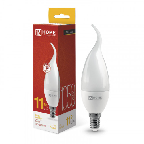Лампа светодиодная LED-СВЕЧА НА ВЕТРУ-VC 11Вт 230В Е14 3000К 1050Лм IN HOME фото 1