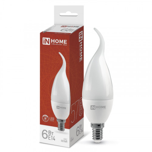 Лампа светодиодная LED-СВЕЧА НА ВЕТРУ-VC 6Вт 230В Е14 4000К 540Лм IN HOME фото 1