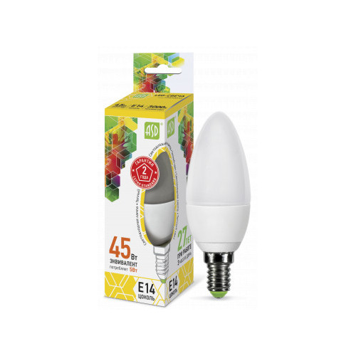 Лампа светодиодная LED-СВЕЧА-standard 5Вт 230В Е14 3000К 450Лм ASD фото 1