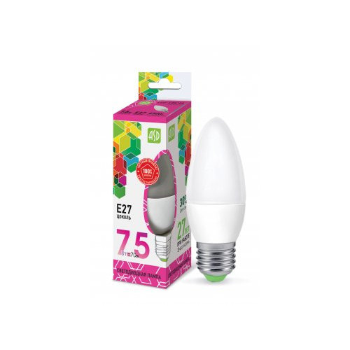 Лампа светодиодная LED-СВЕЧА-standard 7.5Вт 230В Е27 6500К 675Лм ASD фото 1