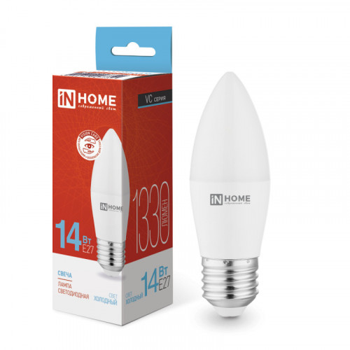 Лампа светодиодная LED-СВЕЧА-VC 14Вт 230В E27 6500K 1330Лм IN HOME фото 1