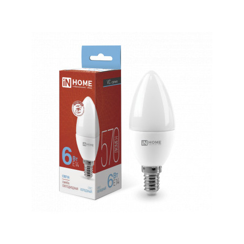 Лампа светодиодная LED-СВЕЧА-VC 6Вт 230В Е14 6500К 570Лм IN HOME фото 1