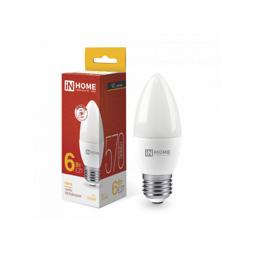 Лампа светодиодная LED-СВЕЧА-VC 6Вт 230В Е27 3000К 570Лм IN HOME фото 1