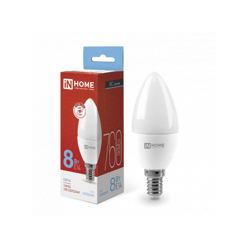 Лампа светодиодная LED-СВЕЧА-VC 8Вт 230В Е14 6500К 760Лм IN HOME фото 1