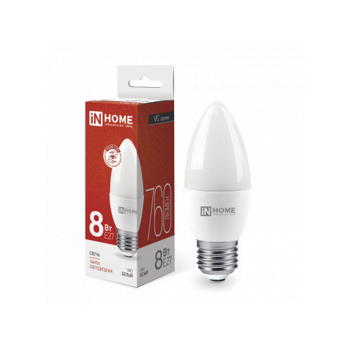Лампа светодиодная LED-СВЕЧА-VC 8Вт 230В Е27 4000К 760Лм IN HOME фото 1