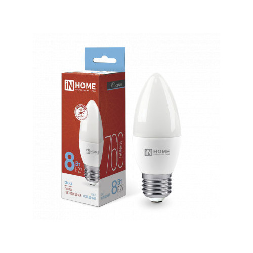 Лампа светодиодная LED-СВЕЧА-VC 8Вт 230В Е27 6500К 760Лм IN HOME фото 1