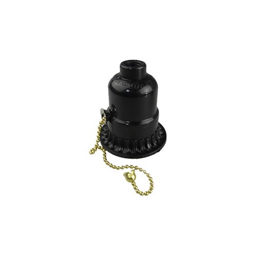 Патрон Ecola base с кольцом и выключателем на цепочке карболит E27 черный /AB7SRBEAY/ фото 1
