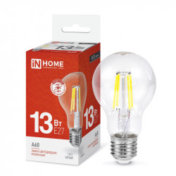 Лампа светодиодная LED-A60-deco 13Вт 230В Е27 4000К 1370Лм прозрачная IN HOME