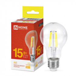 Лампа светодиодная LED-A60-deco 15Вт 230В Е27 3000К 1480Лм прозрачная IN HOME