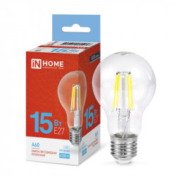 Лампа светодиодная LED-A60-deco 15Вт 230В Е27 6500К 1480Лм прозрачная IN HOME