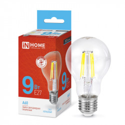 Лампа светодиодная LED-A60-deco 9Вт 230В Е27 6500К 1040Лм прозрачная IN HOME