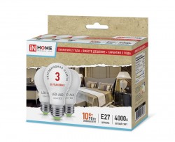 Лампа светодиодная LED-A60-ECO 10Вт 230В  Е27 4000К 800Лм (груп. уп.3) IN HOME