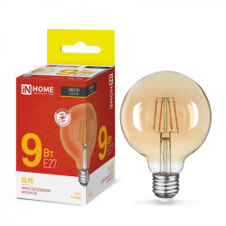 Лампа светодиодная LED-GL-95-deco gold 9Вт 230В Е27 3000К 1040Лм золотистая IN HOME