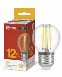 Лампа светодиодная LED-ШАР-deco 12Вт 230В Е27 3000К 1350Лм прозрачная IN HOME