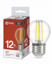 Лампа светодиодная LED-ШАР-deco 12Вт 230В Е27 4000К 1350Лм прозрачная IN HOME