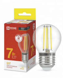 Лампа светодиодная LED-ШАР-deco 7Вт 230В Е27 3000К 810Лм прозрачная IN HOME