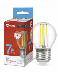 Лампа светодиодная LED-ШАР-deco 7Вт 230В Е27 6500К 810Лм прозрачная IN HOME