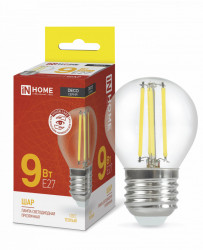 Лампа светодиодная LED-ШАР-deco 9Вт 230В Е27 3000К 1040Лм прозрачная IN HOME