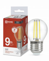 Лампа светодиодная LED-ШАР-deco 9Вт 230В Е27 4000К 1040Лм прозрачная IN HOME