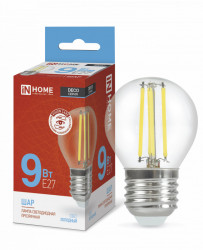 Лампа светодиодная LED-ШАР-deco 9Вт 230В Е27 6500К 1040Лм прозрачная IN HOME