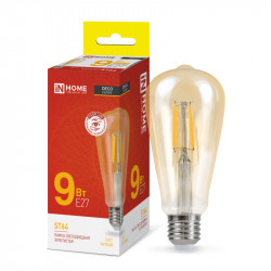 Лампа светодиодная LED-ST64-deco gold 9Вт 230В Е27 3000К 1040Лм золотистая IN HOME