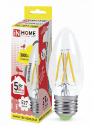 Лампа светодиодная LED-СВЕЧА-deco 5Вт 230В Е27 3000К 450Лм прозрачная IN HOME