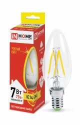 Лампа светодиодная LED-СВЕЧА-deco 7Вт 230В Е27 3000К 630Лм прозрачная IN HOME