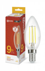 Лампа светодиодная LED-СВЕЧА-deco 9Вт 230В Е14 3000К 1040Лм прозрачная IN HOME