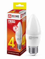 Лампа светодиодная LED-СВЕЧА-VC 4Вт 230В Е27 3000К 360Лм IN HOME