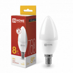Лампа светодиодная LED-СВЕЧА-VC 8Вт 230В Е14 3000К 760Лм IN HOME