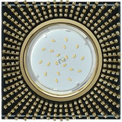 Светильник встраиваемый Ecola GX53 H4 5352 Glass Квадрат с прозр стразами (оправа золото) фон черный/центр часть золото 40x123x123 (к+) /FP53SGECB/